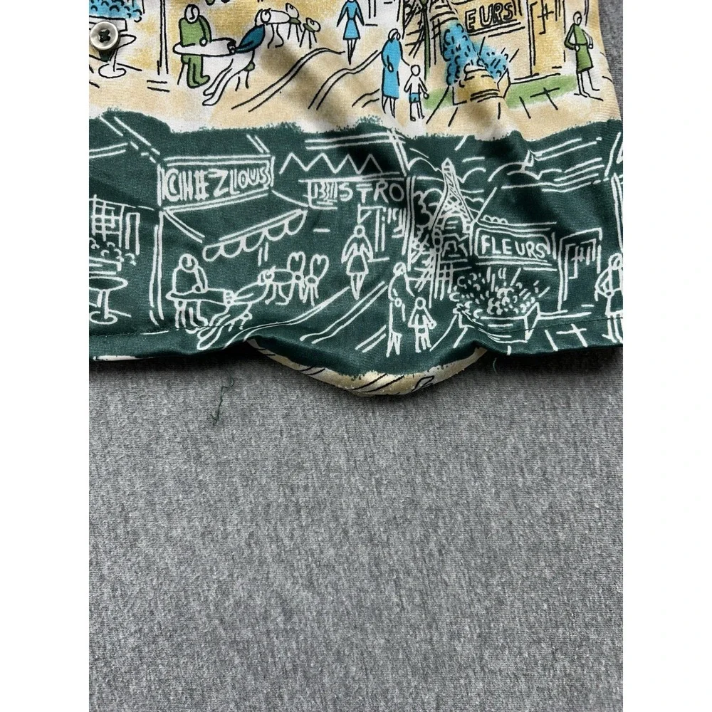 Vintage Hutspah Button Up Shirt Mens Medium Green Yellow French Bistro‎ Nylon